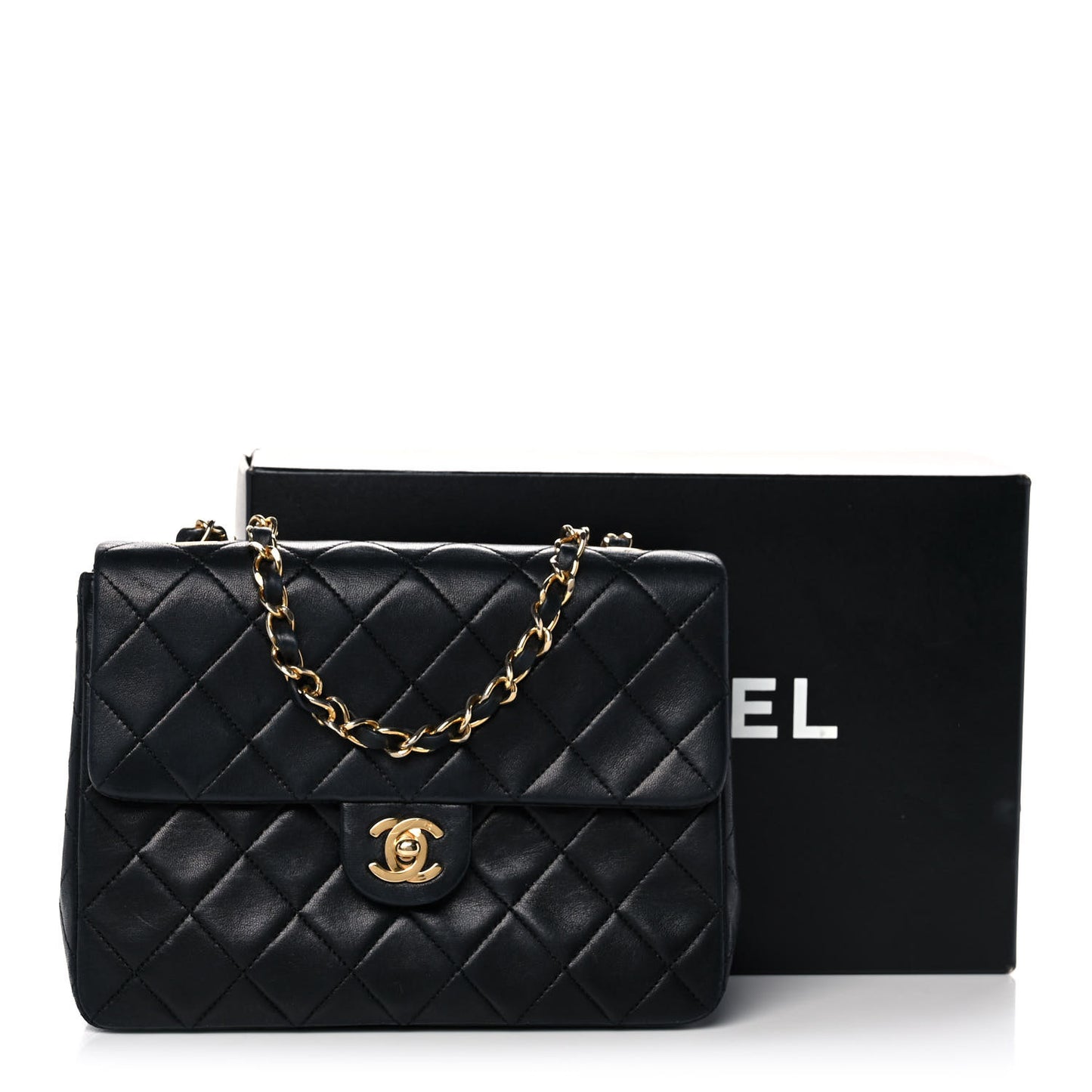 Lambskin Quilted Mini Square Flap Black