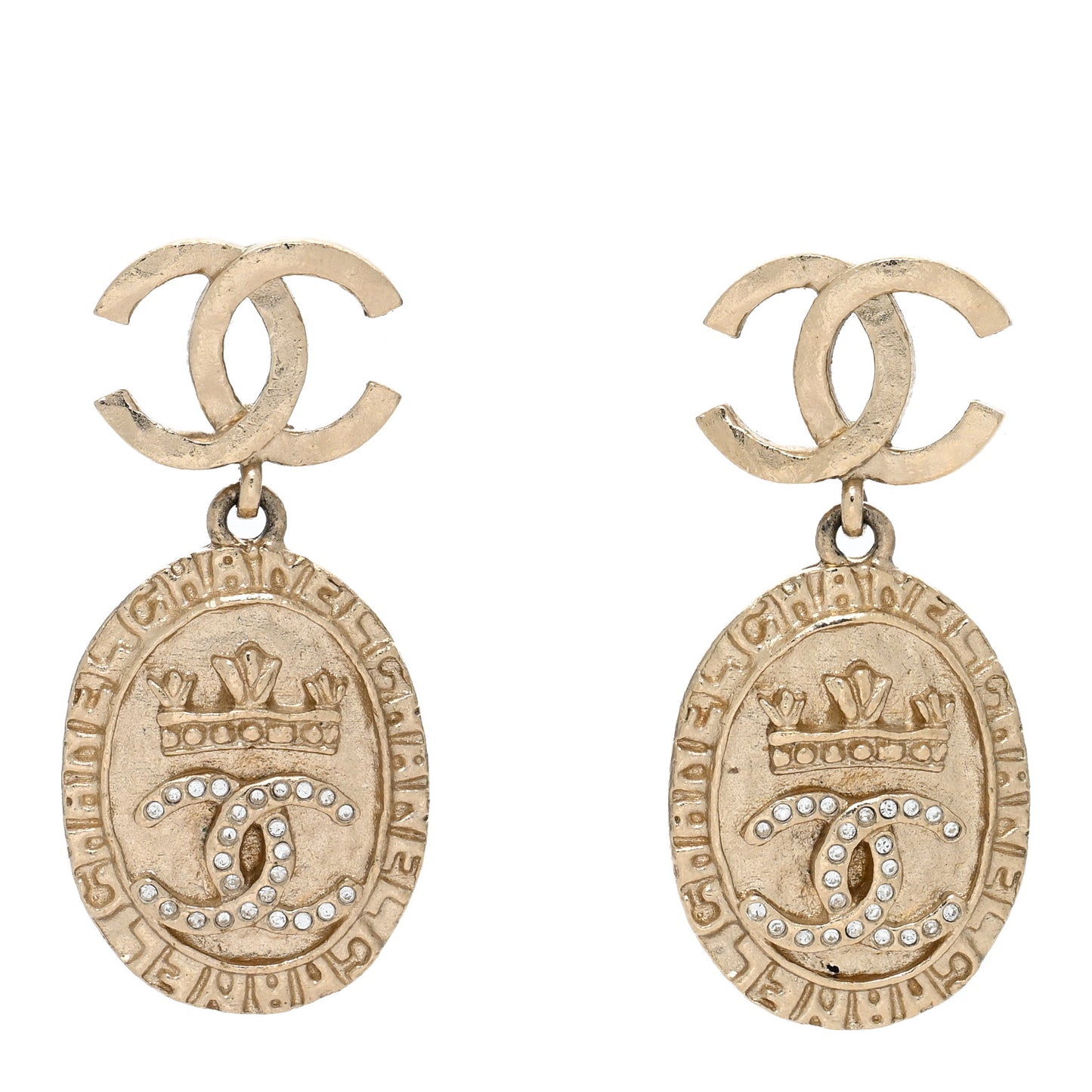 Crystal CC Medallion Drop Earrings Gold