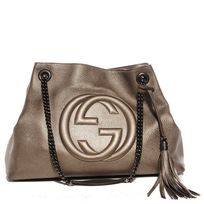 Gucci Metallic Pebbled Calfskin Medium Soho Chain Shoulder Bag Sasso 1 of 9