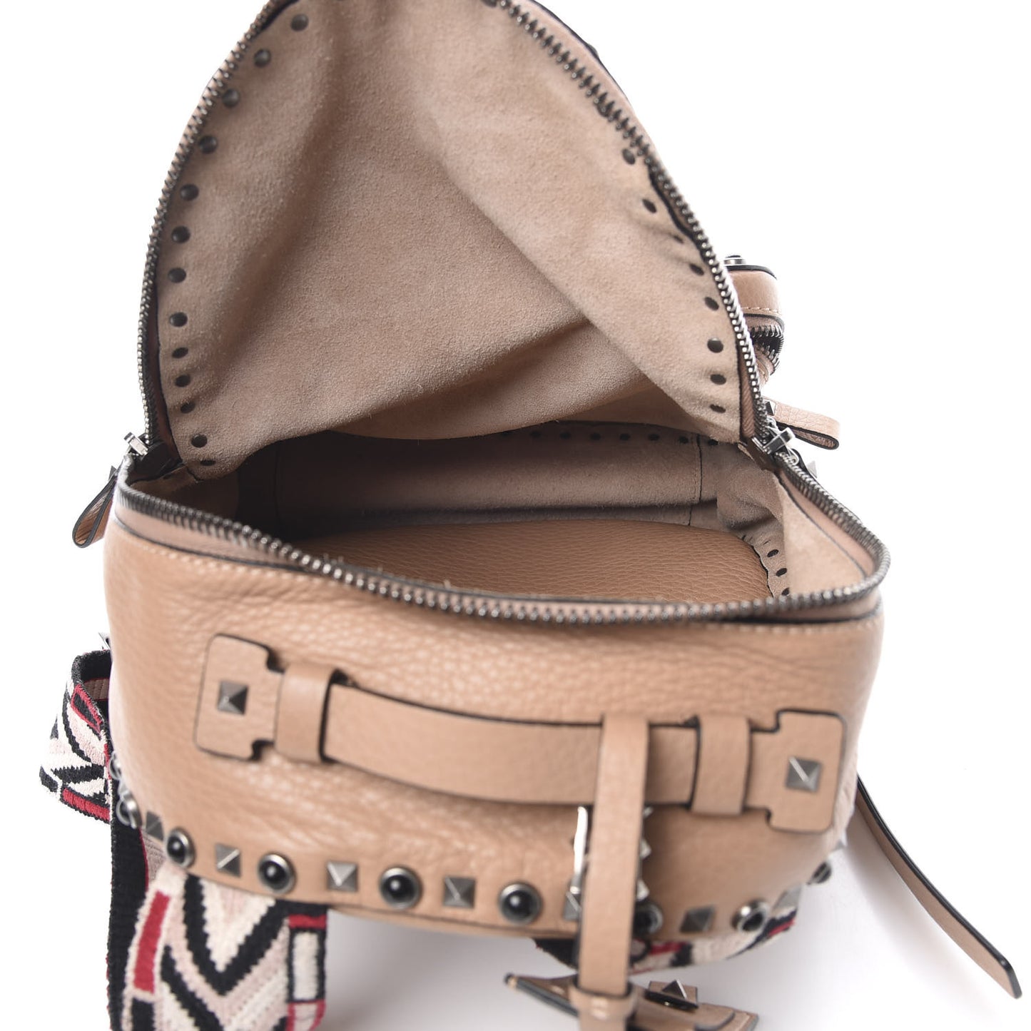 VALENTIN Pebbled Calfskin Medium Guitar Strap Rockstud Rolling Backpack Soft Noisette