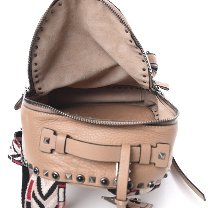 Valentino Garavani VALENTIN Pebbled Calfskin Medium Guitar Strap Rockstud Rolling Backpack Soft Noisette 4 of 9
