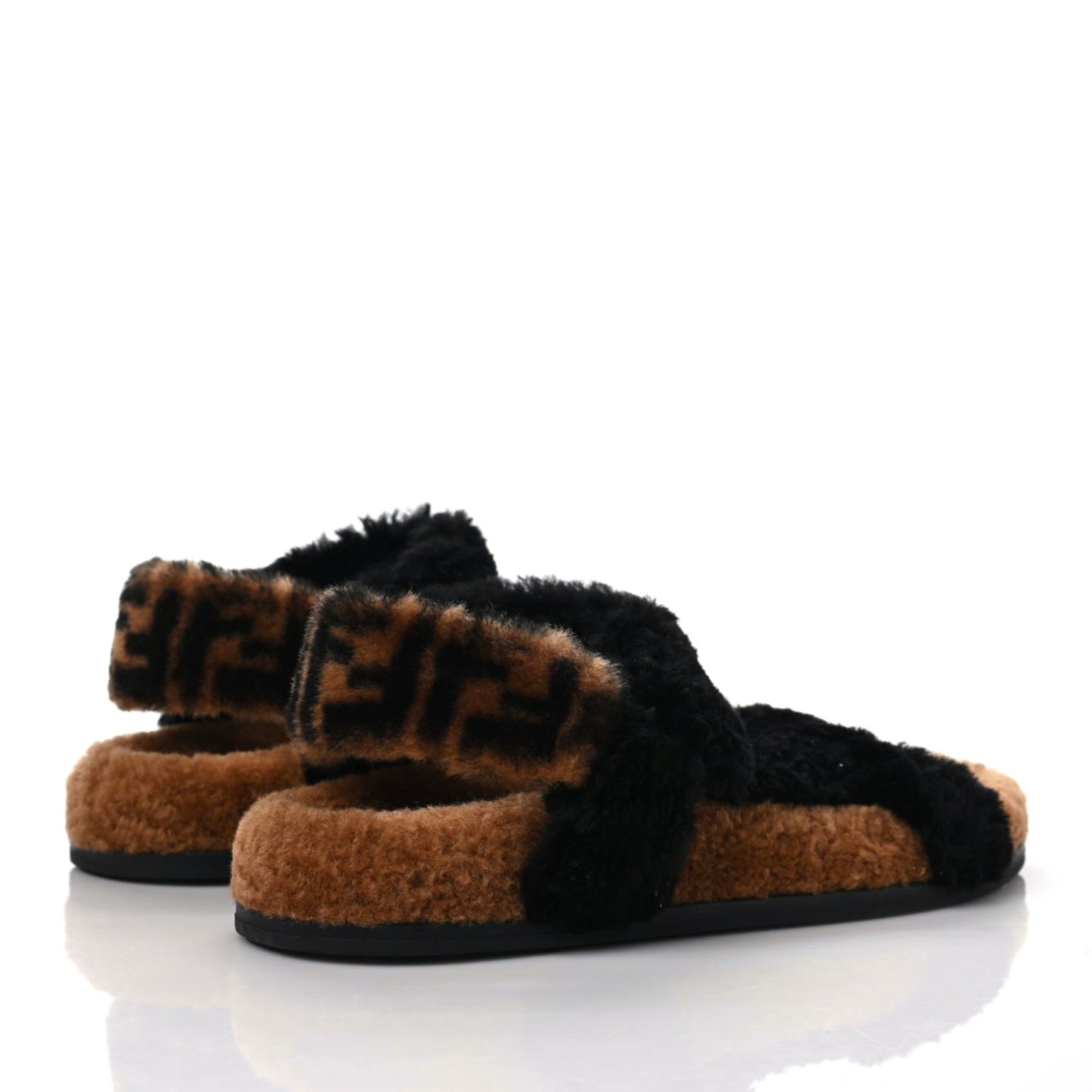 Shearling FF Fendi Feel Sandals 38 Tobacco Black