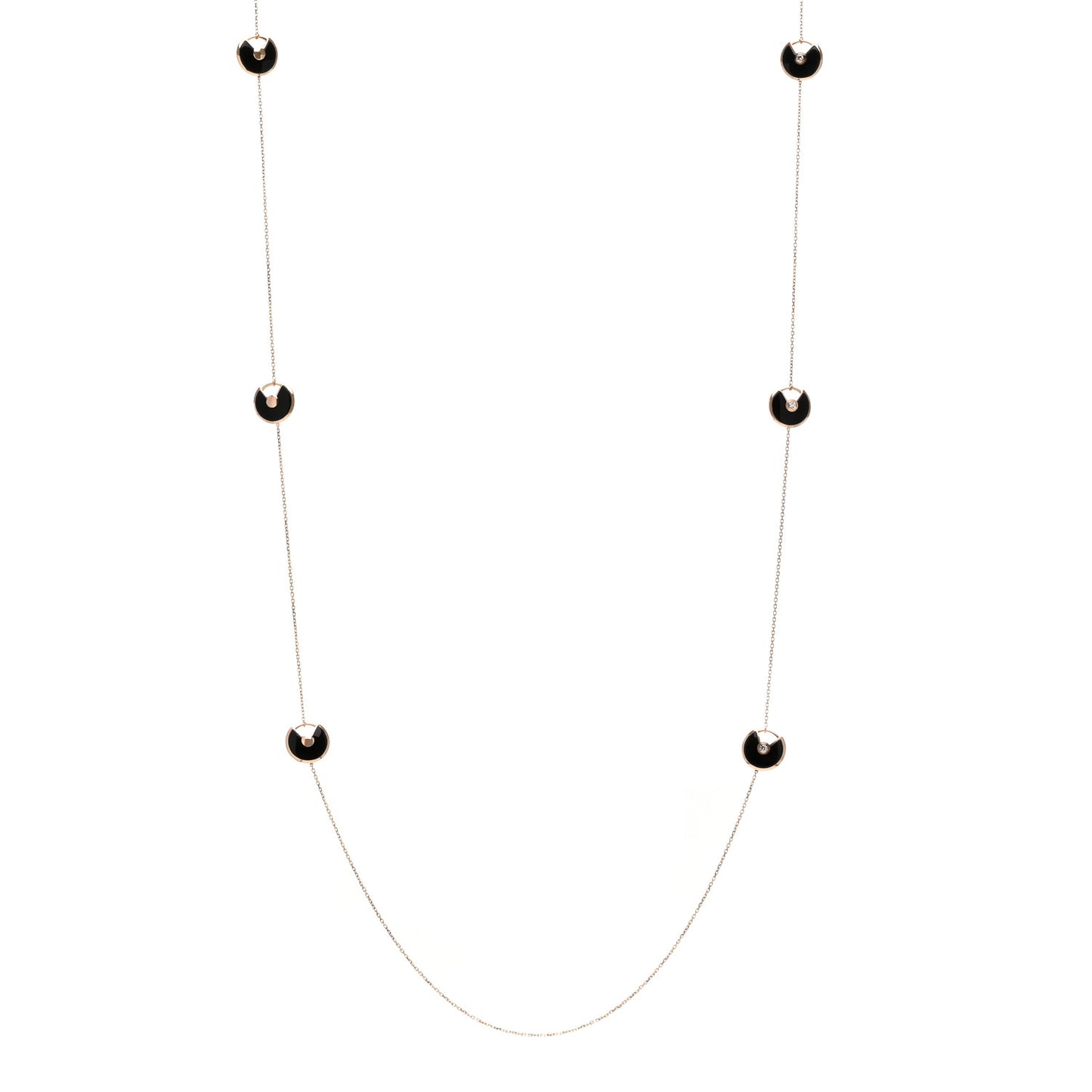 18K Pink Gold Diamond Black Onyx Amulette de Cartier Station Necklace