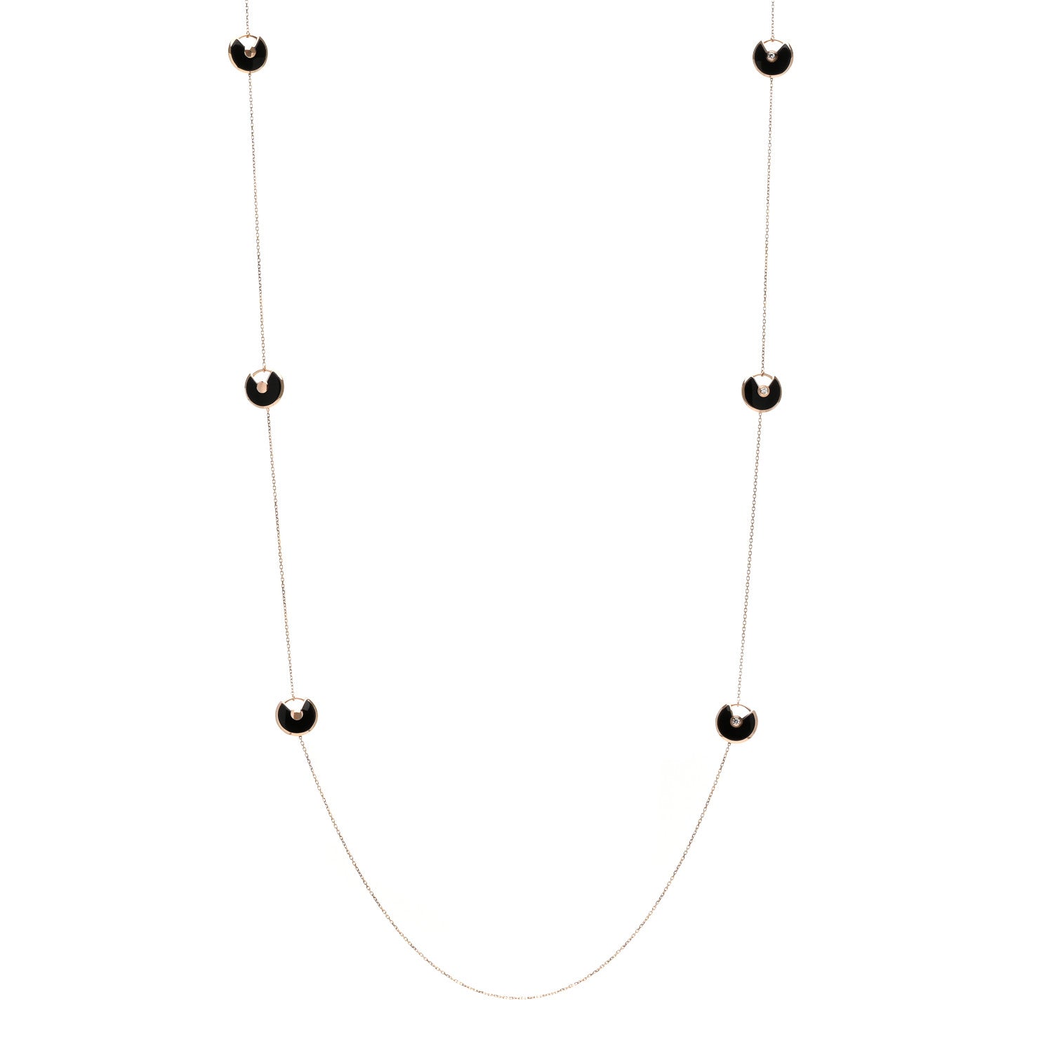 Cartier 18K Pink Gold Diamond Black Onyx Amulette de Cartier Station Necklace 1 of 3
