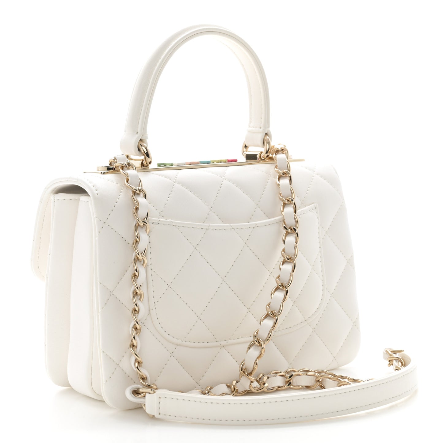 Lambskin Lacquered Quilted Mini Trendy CC Dual Handle Flap Bag White