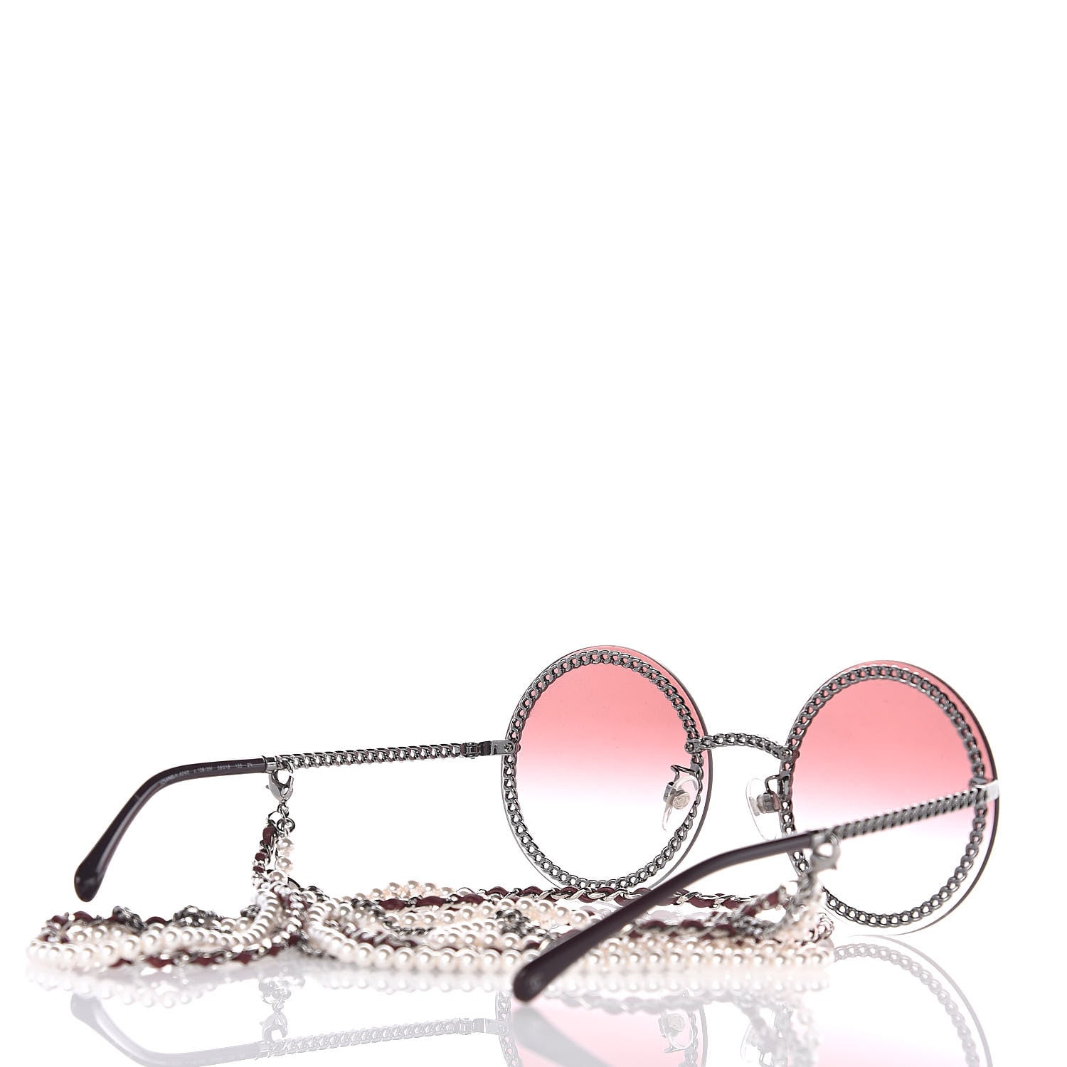 Chanel Round Removable Triple Hanging Chain Sunglasses 4245 Pink Silver 5 of 8