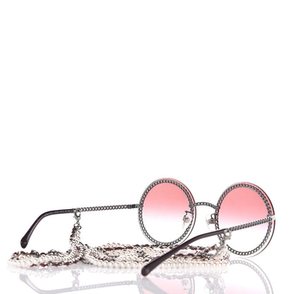 Chanel Round Removable Triple Hanging Chain Sunglasses 4245 Pink Silver 5 of 8