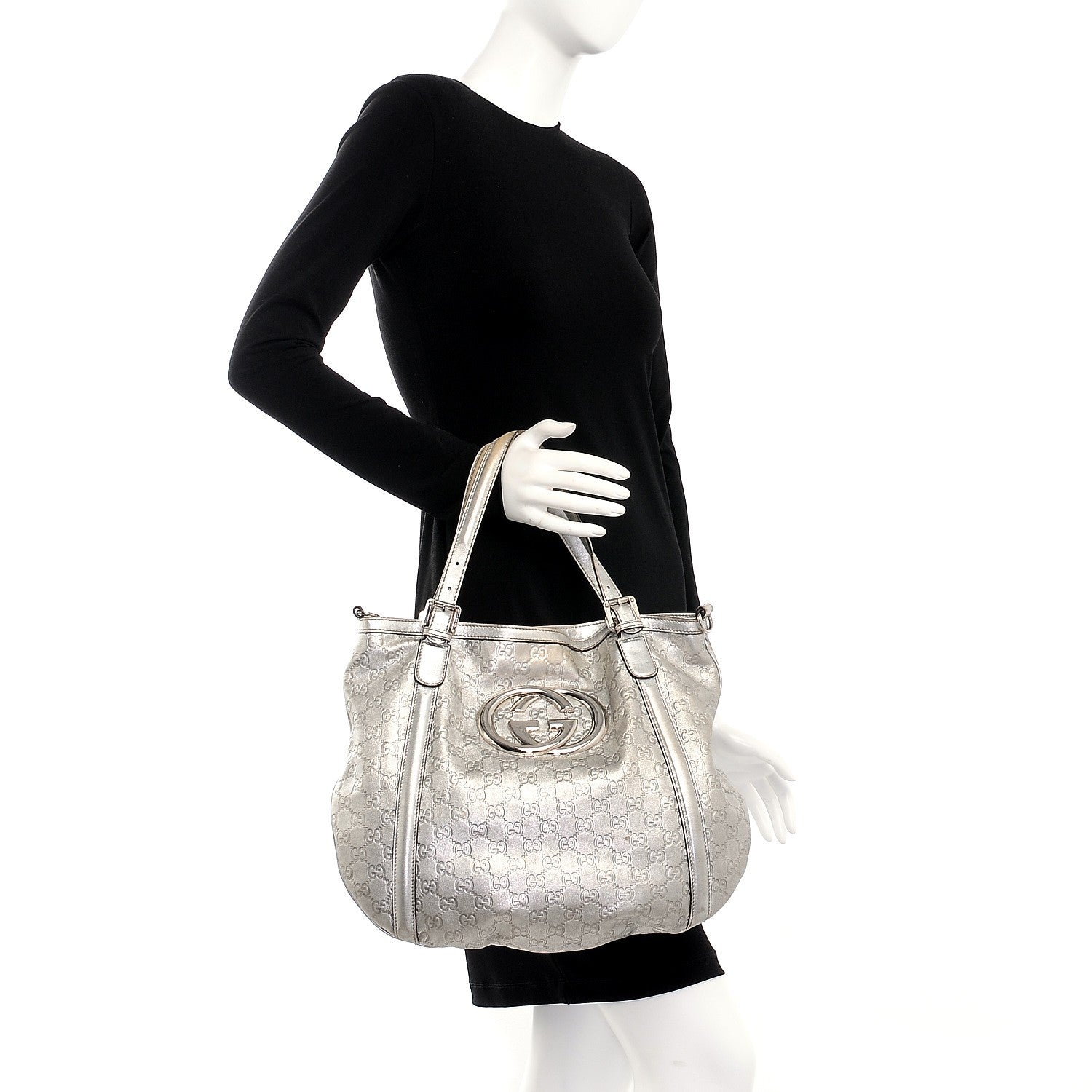 Gucci Guccissima Medium Britt Tote Silver 3 of 17