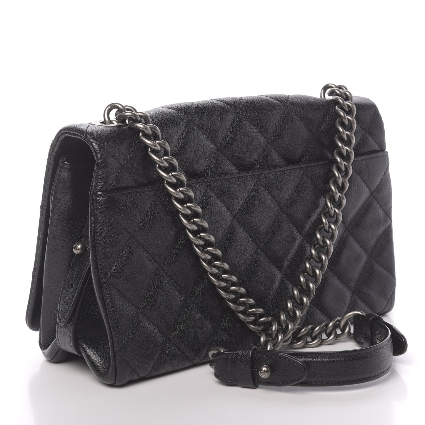 Goatskin Quilted Medium City Rock Flap Black