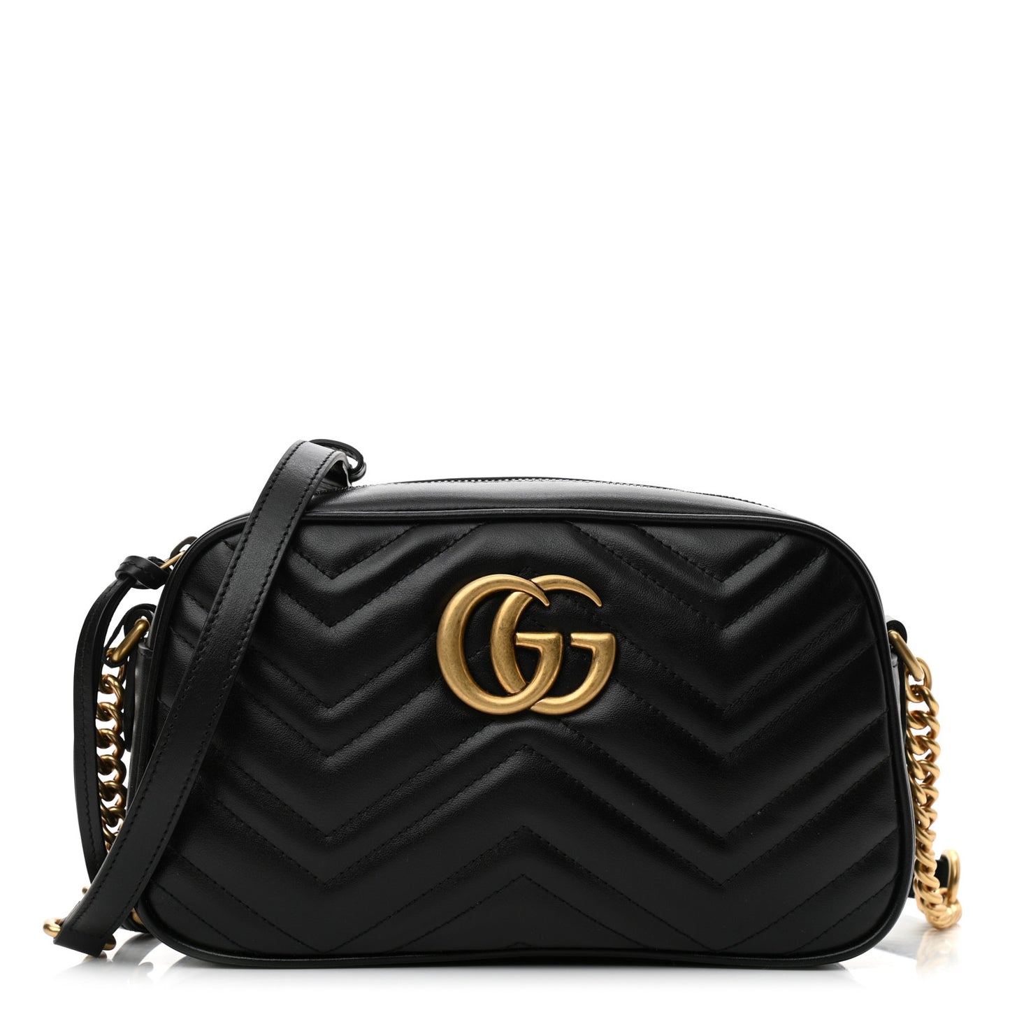 Calfskin Matelasse Small GG Marmont Chain Shoulder Bag Black