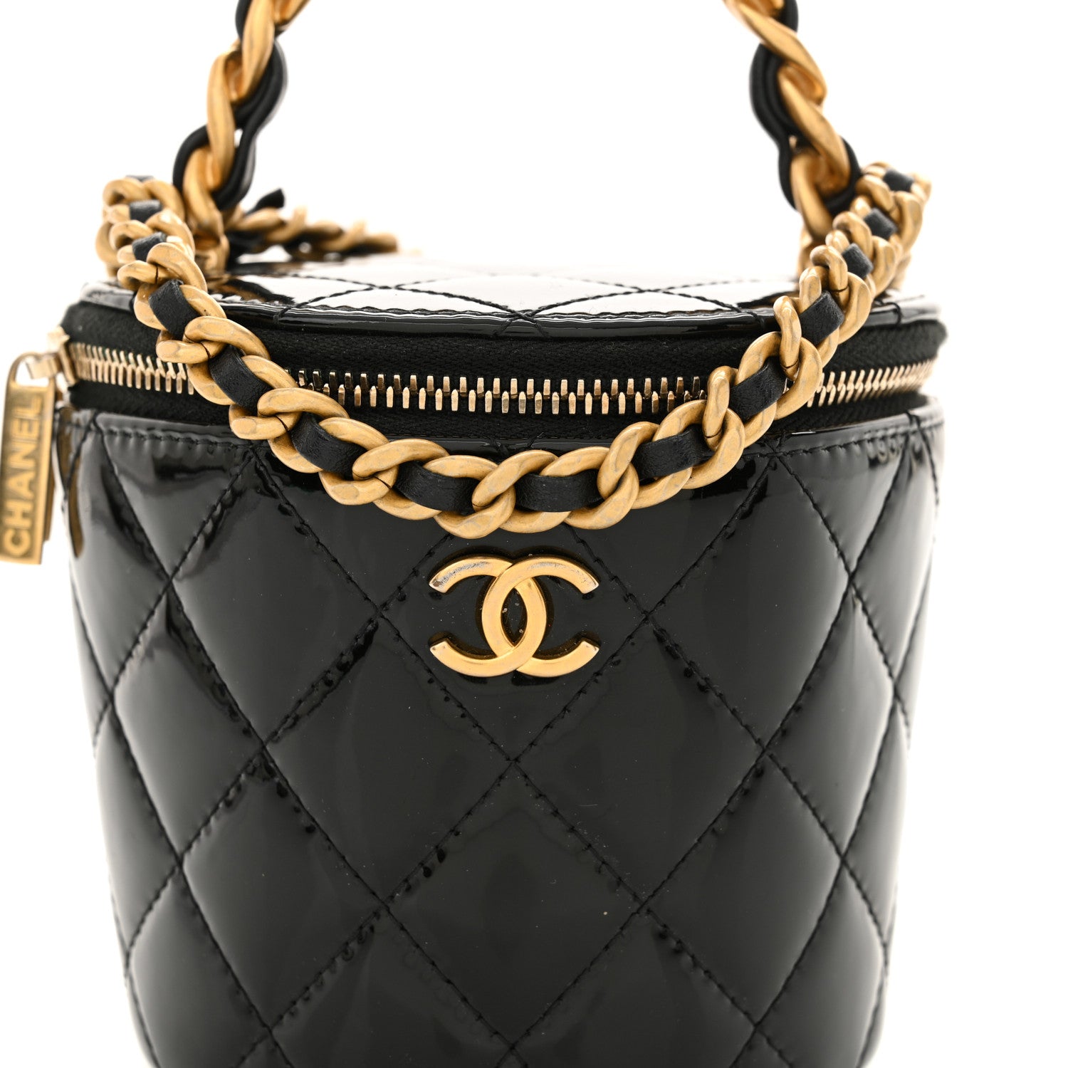 Chanel Patent Quilted Afternoon Tea Top Handle Vanity Case With Chain Black 8 of 12