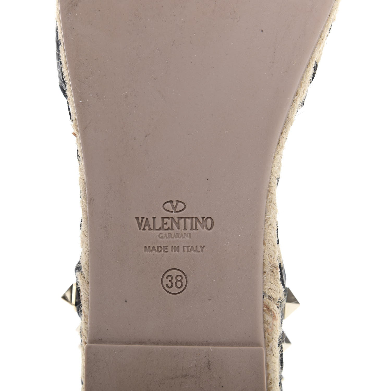 Valentino Garavani Grained Calfskin Rockstud Ankle Wrap Espadrille 20mm Flats 37 Black Natural 7 of 7