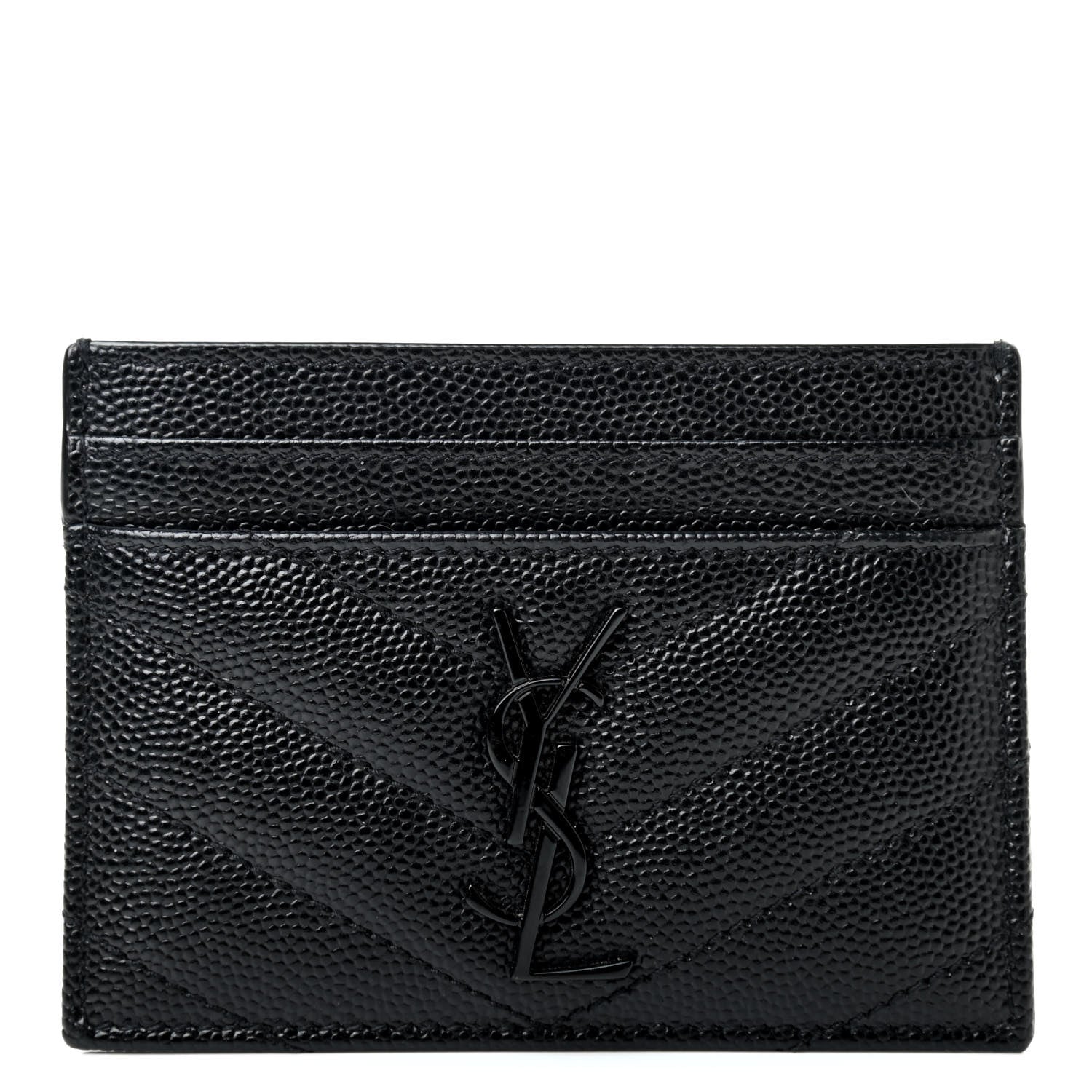Saint Laurent Grain De Poudre Matelasse Chevron Monogram Credit Card Case Black 1 of 7