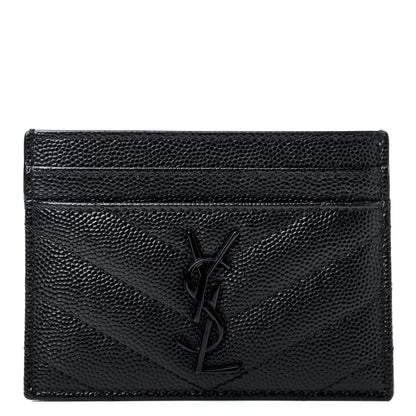 Saint Laurent Grain De Poudre Matelasse Chevron Monogram Credit Card Case Black 1 of 7