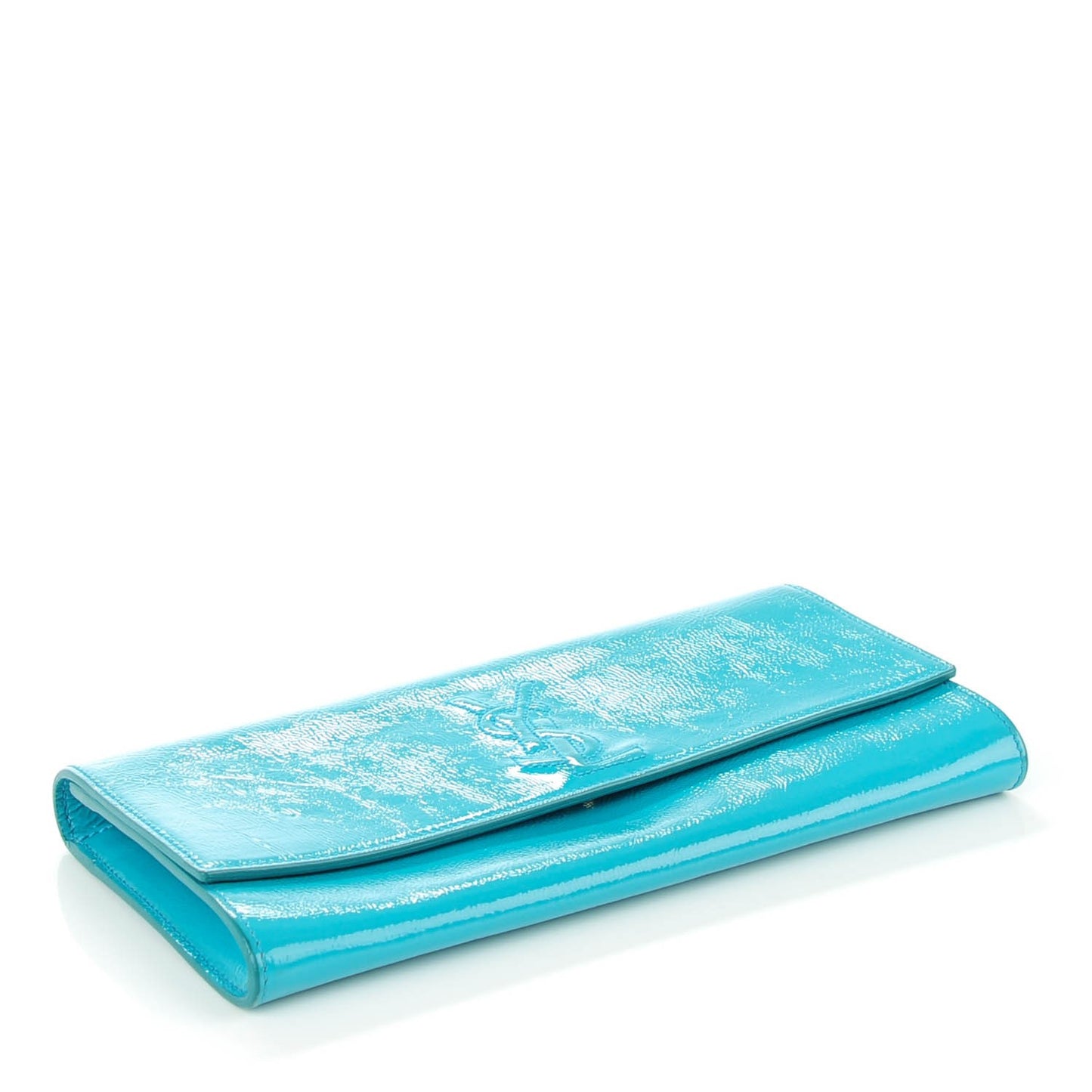 Textured Patent Calfskin Small Belle De Jour Clutch Turquoise