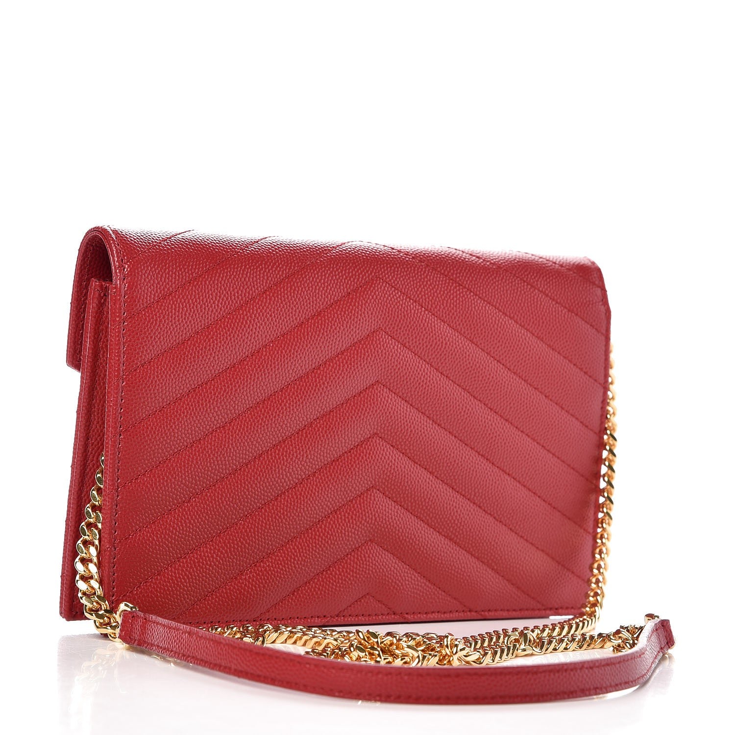 Saint Laurent Grain De Poudre Matelasse Chevron Monogram Envelope Chain Wallet New Red 3 of 8