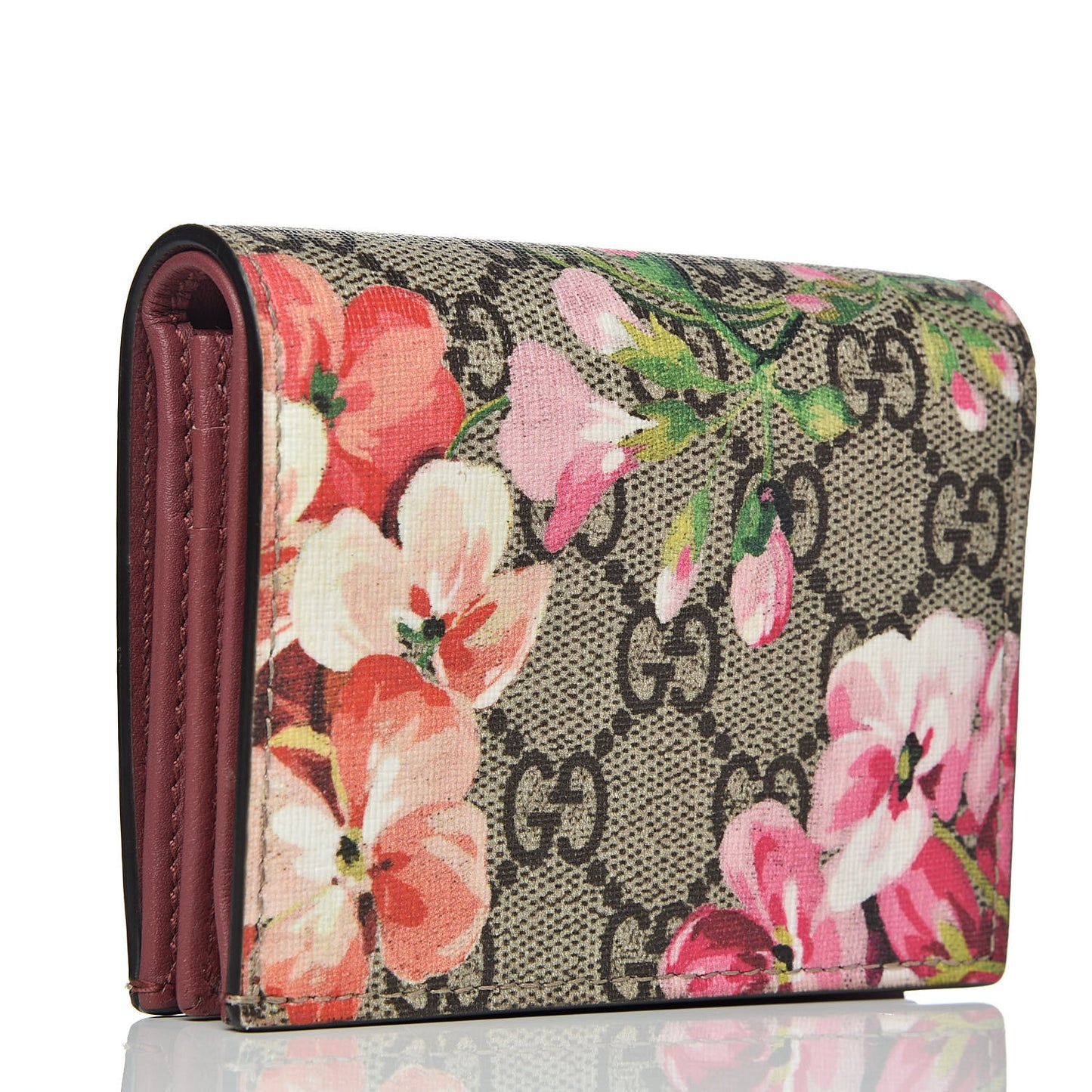 GG Supreme Monogram Blooms Card Case Beige Multicolor Dry Rose
