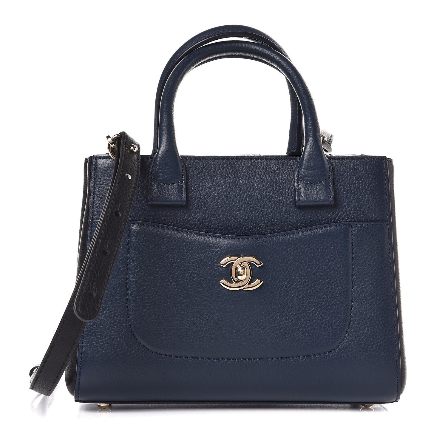 Grained Calfskin Mini Neo Executive Shopper Tote Navy