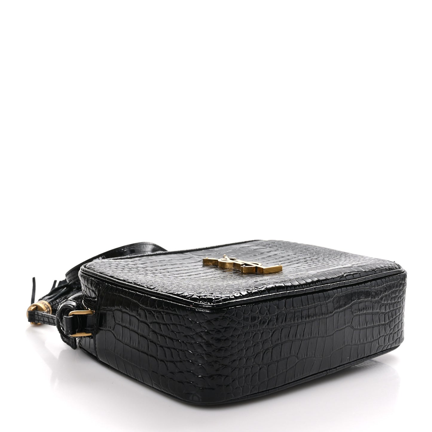 Patent Calfskin Crocodile Embossed Monogram Lou Camera Bag Black