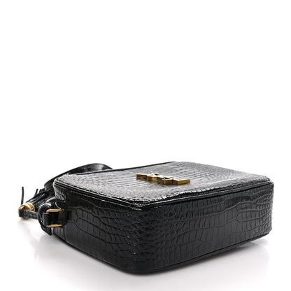 Saint Laurent Patent Calfskin Crocodile Embossed Monogram Lou Camera Bag Black 4 of 11