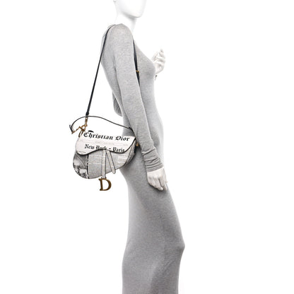 Christian Dior Calfskin Newspaper Printed Saddle Bag With Strap Black White 2 of 11