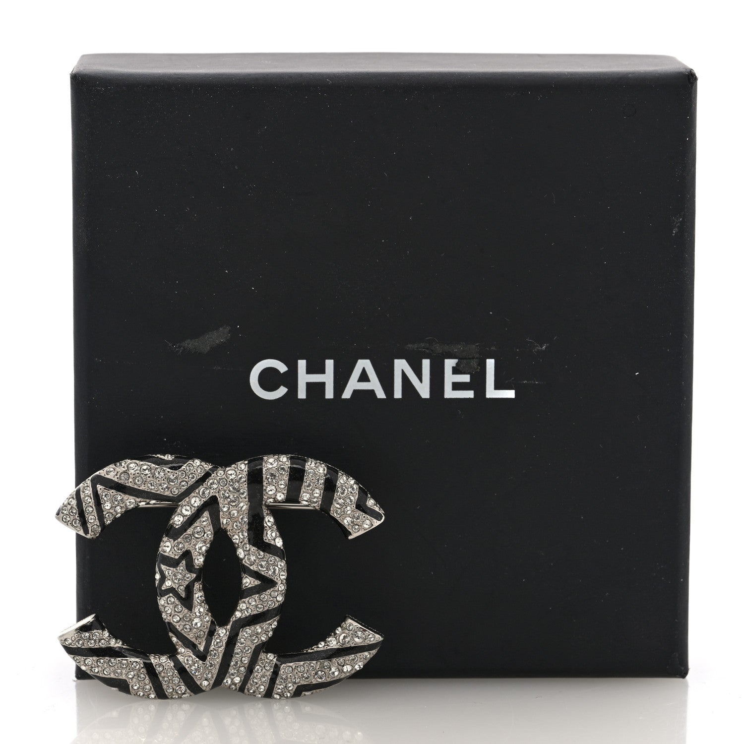 Chanel Crystal Enamel Star CC Brooch Silver Black 4 of 4