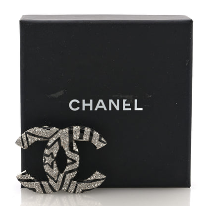 Chanel Crystal Enamel Star CC Brooch Silver Black 4 of 4