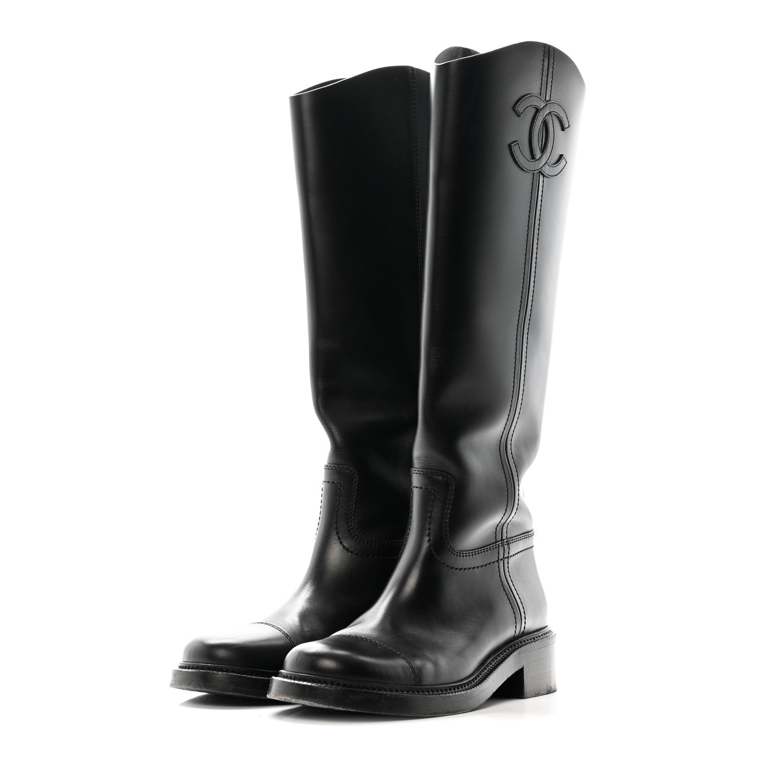 Chanel Calfskin Cap Toe CC Riding Boots 39 Black 7 of 25