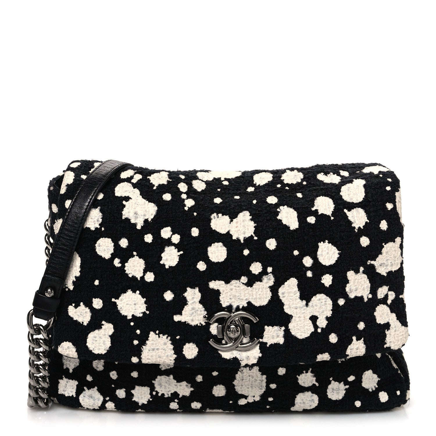 Chanel Tweed Paint Splatter Print Flap Black White 1 of 10