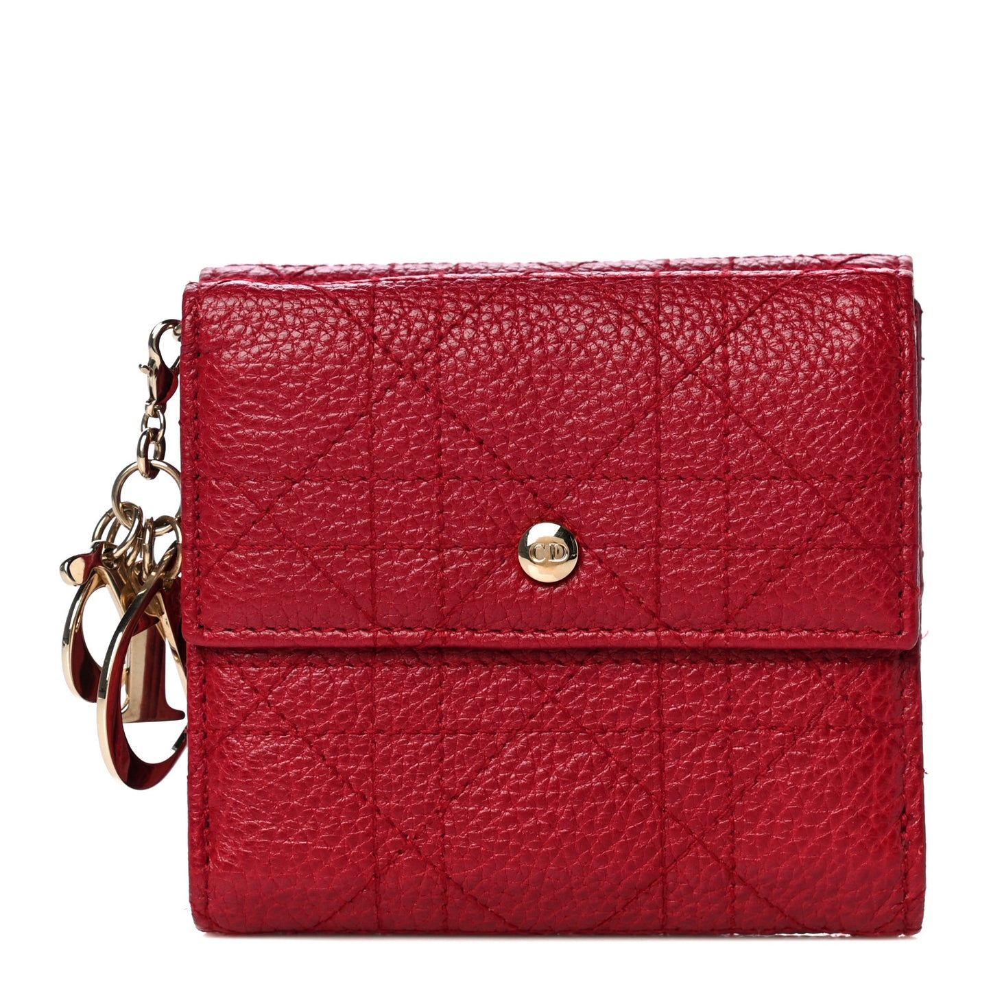 Grained Calfskin Cannage Lady Dior French Wallet Red