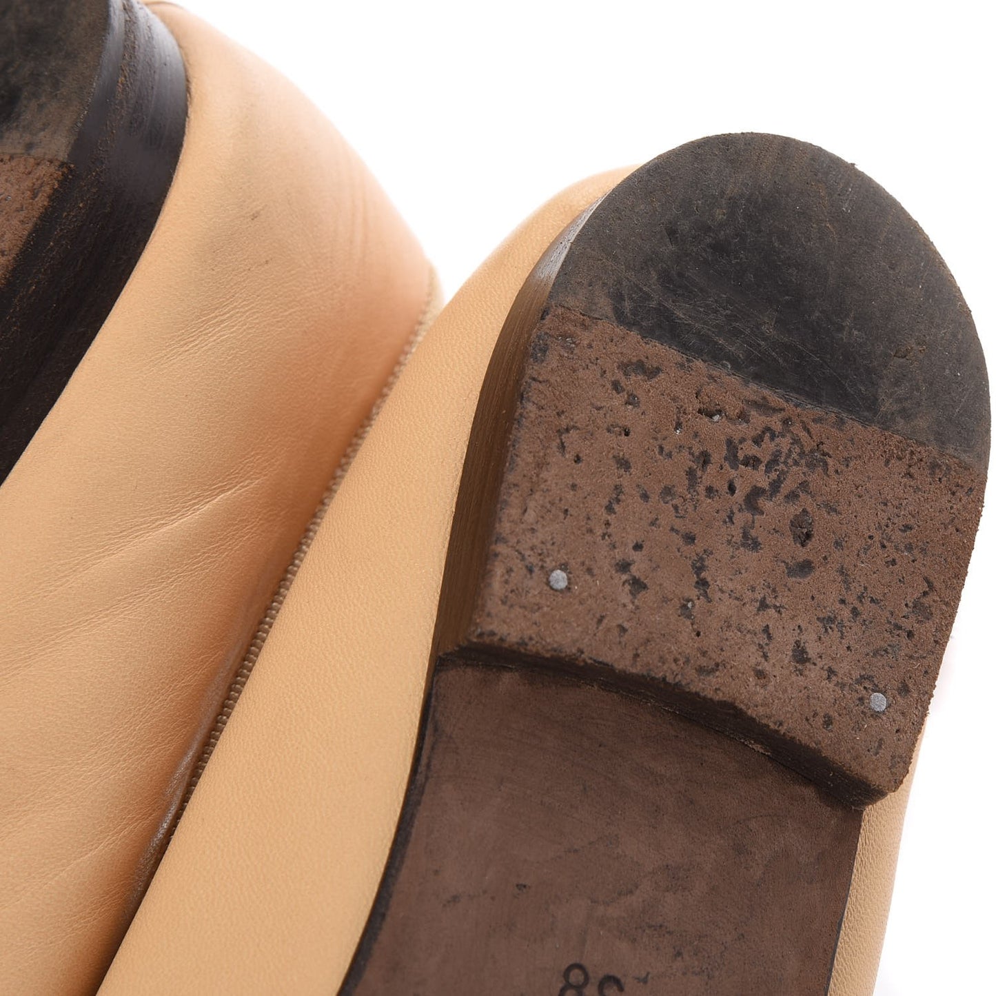 Lambskin CC Cap Toe Ballerina Flats 38 Beige Black