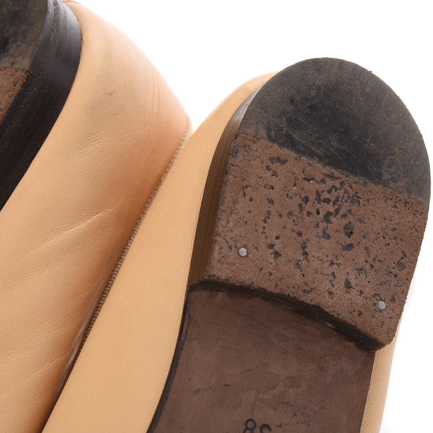 Chanel Lambskin CC Cap Toe Ballerina Flats 38 Beige Black 10 of 18