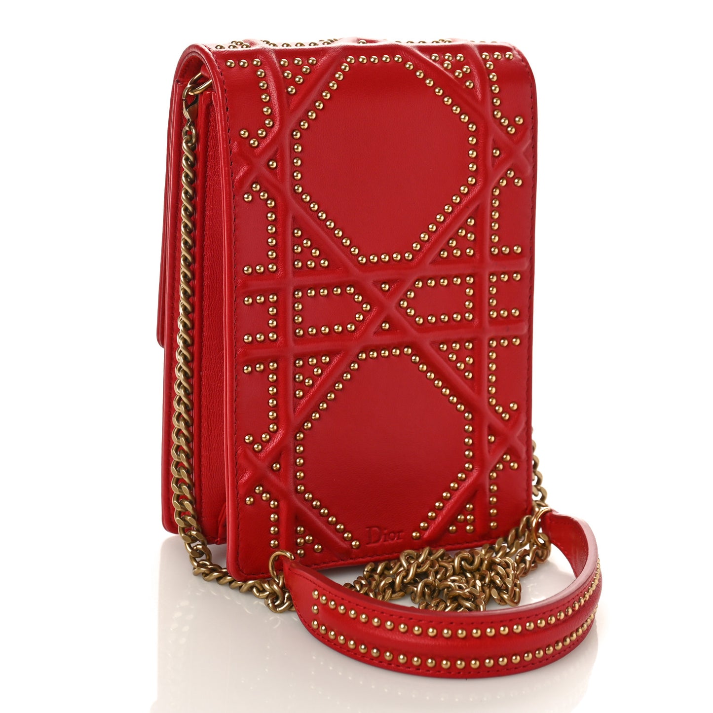 Lambskin Studded Vertical Diorama Spicy Red