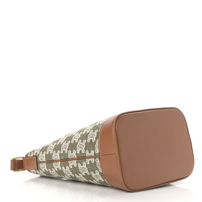 Celine Triomphe Canvas Calfskin Small Bucket Bag Green 4 of 11