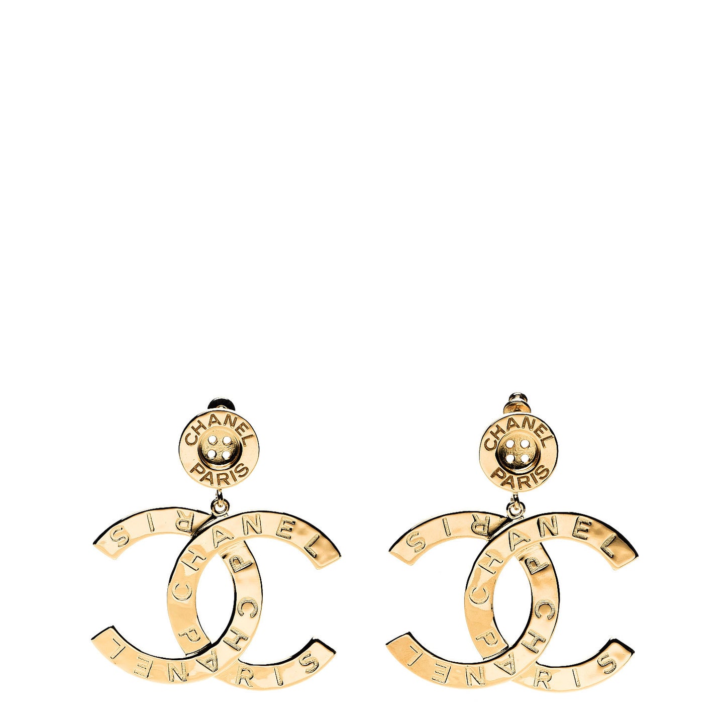Metal Large Paris Button Earrings Gold
