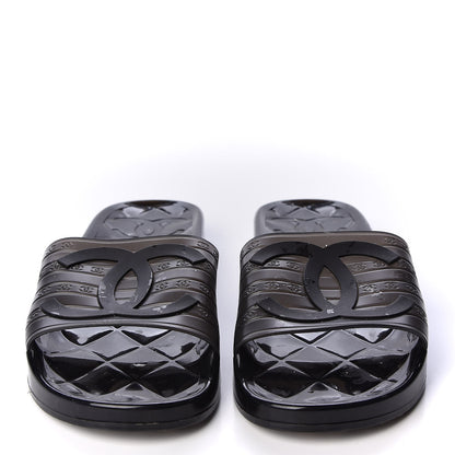 Chanel PVC Transparent CC Flat Slide Sandals 40 Black 2 of 8