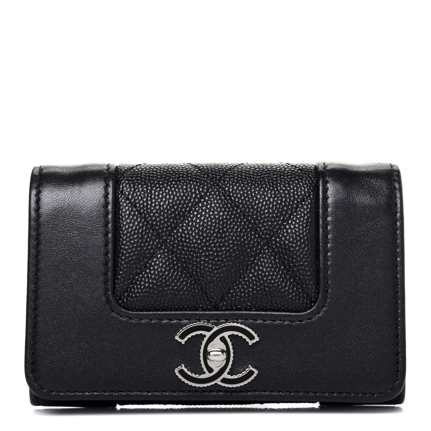 Caviar Quilted Vintage Mademoiselle Flap Card Holder Black