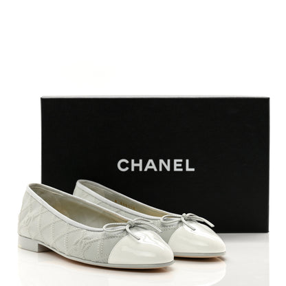Chanel Lambskin Patent Double Stitched CC Cap Toe Ballerina Flats 37.5 Grey 9 of 9