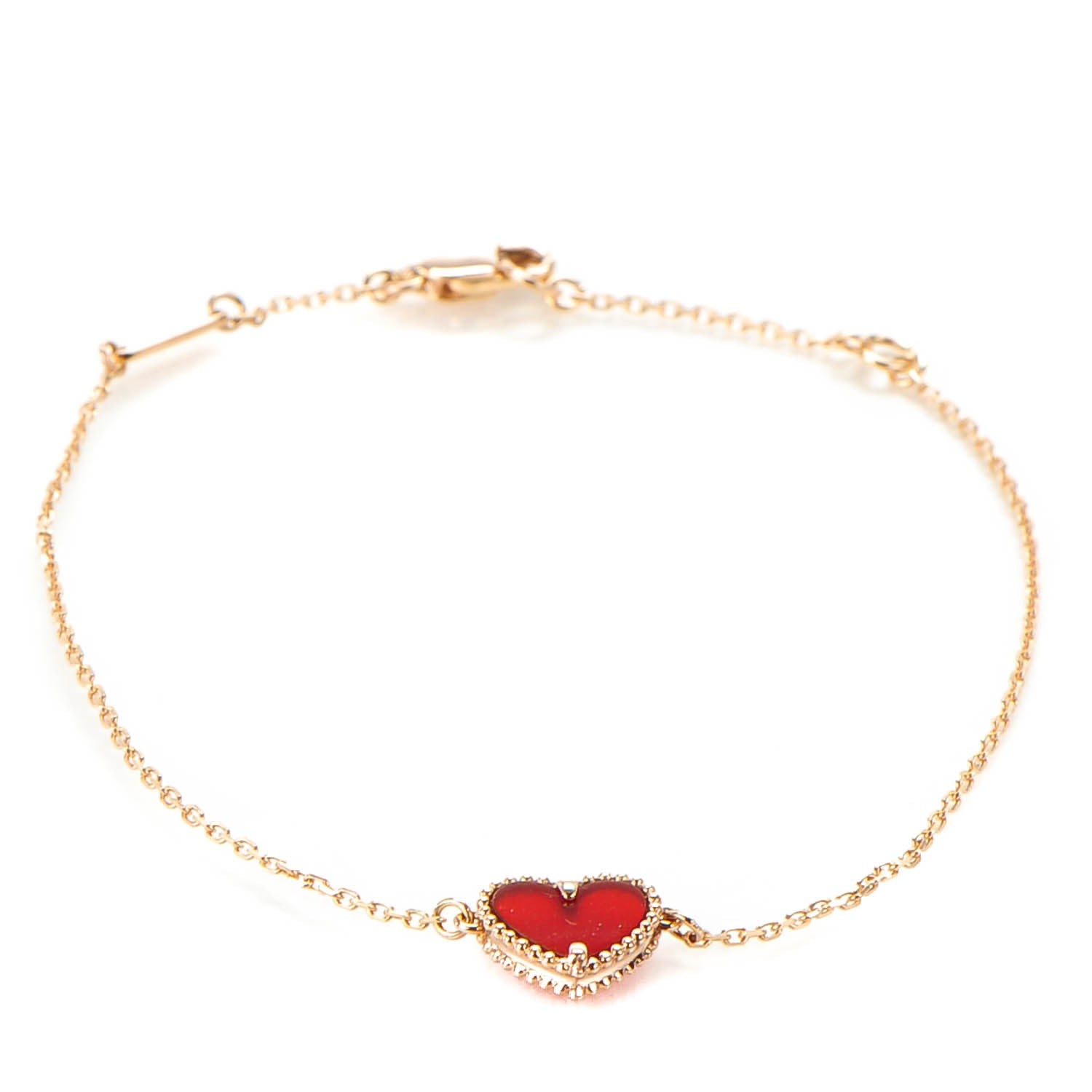Van Cleef & Arpels 18K Rose Gold Carnelian Sweet Alhambra Heart Bracelet 1 of 6