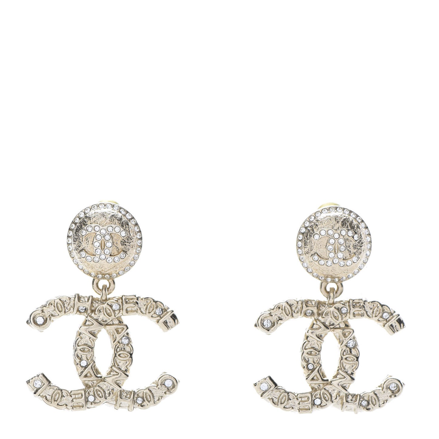 Crystal CC Drop Earrings Gold