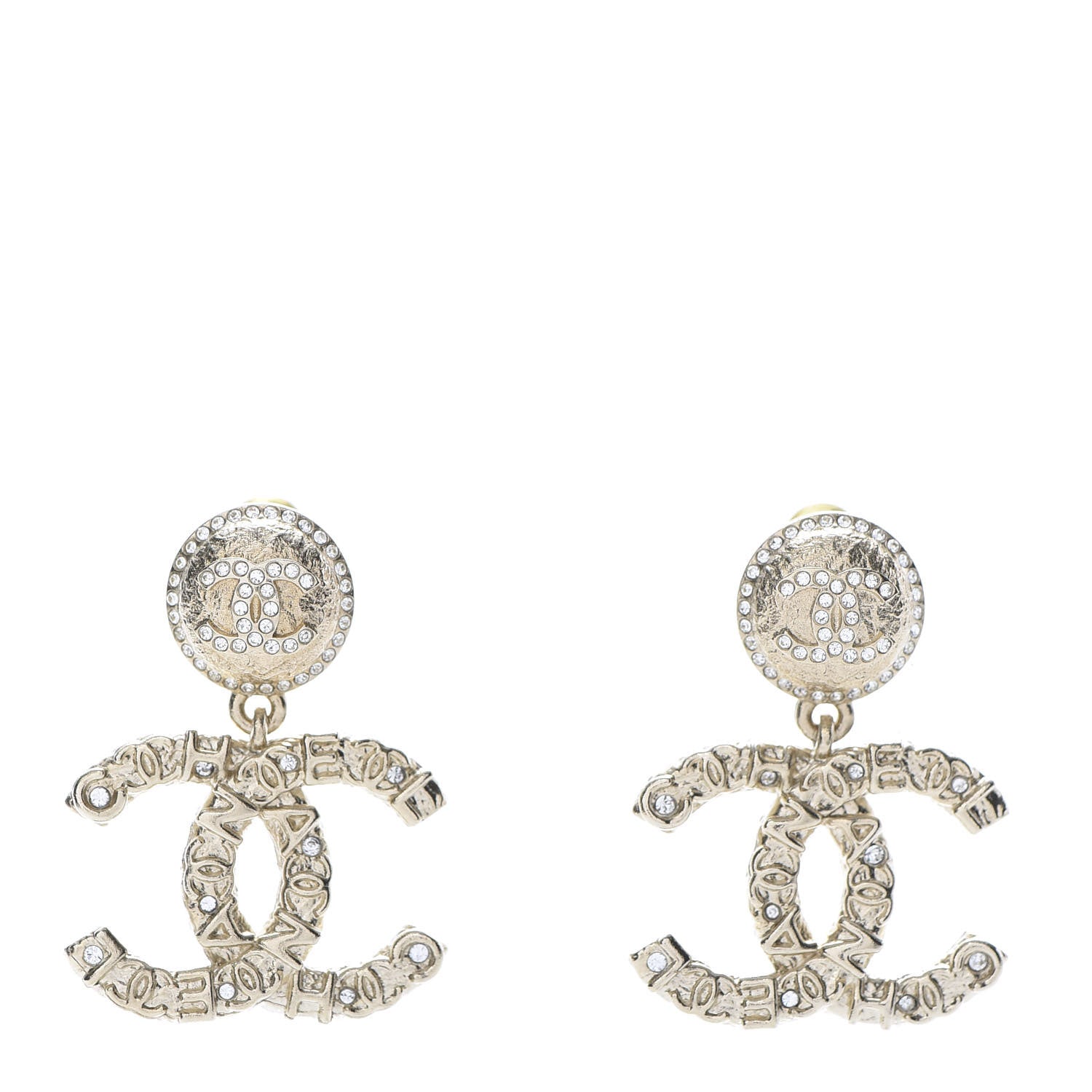 Chanel Crystal CC Drop Earrings Gold 1 of 5