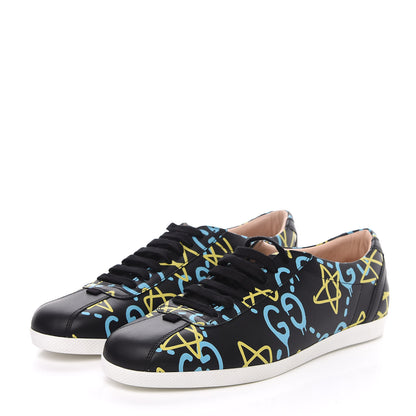 Gucci Calfskin GucciGhost Print Womens Low Top Sneakers 41 Black New Acquamarine 3 of 10