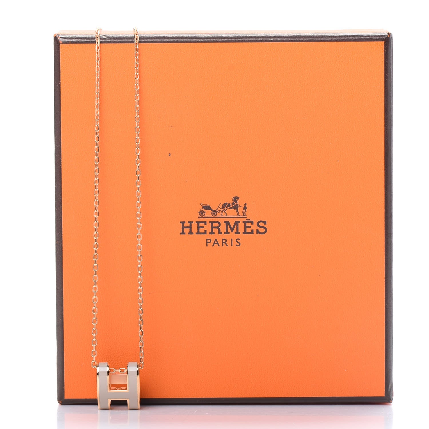 Hermes Lacquered Rose Gold Pop H Pendant Necklace Marron Glace 6 of 6