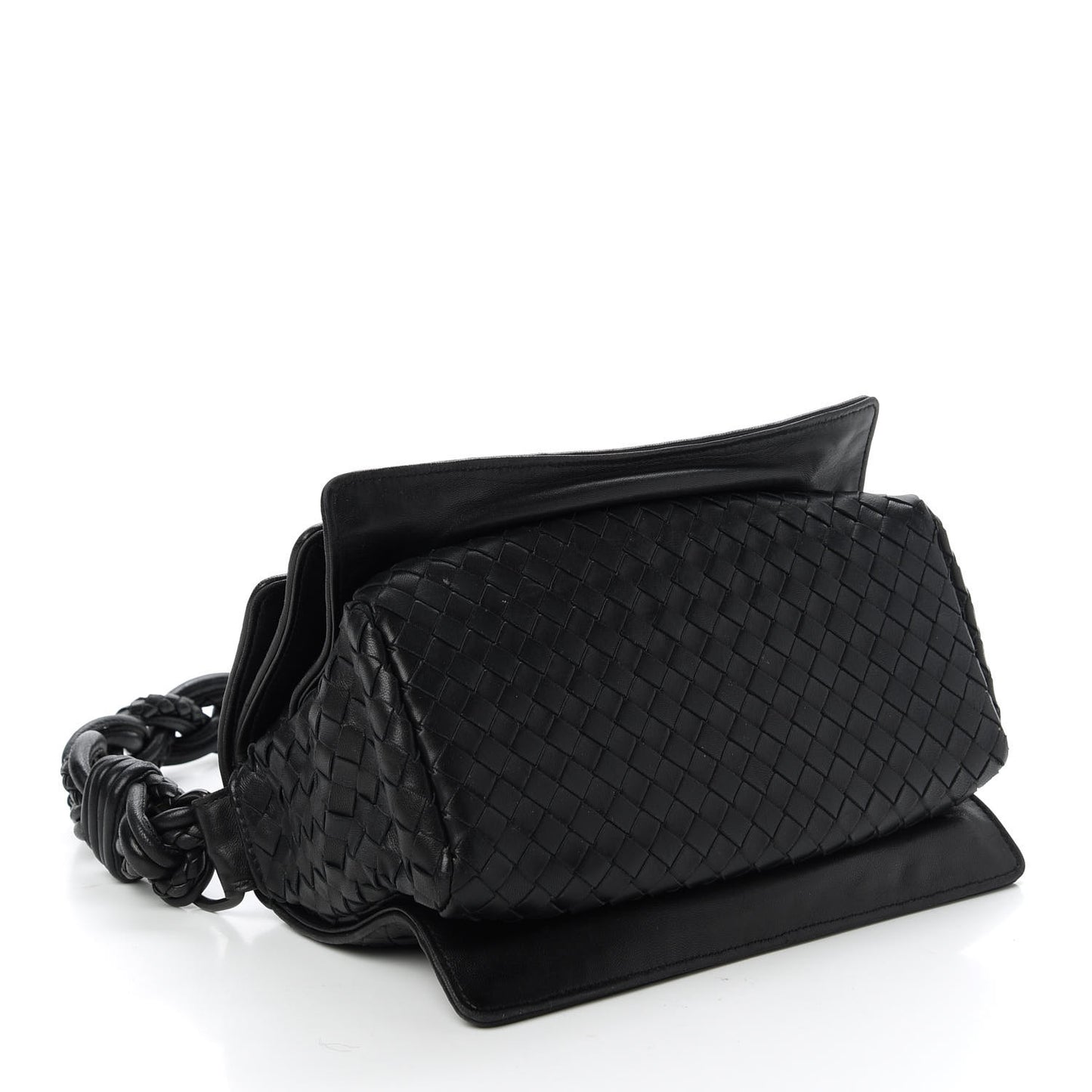 Nappa Intrecciato Braided Flap Shoulder Bag Black