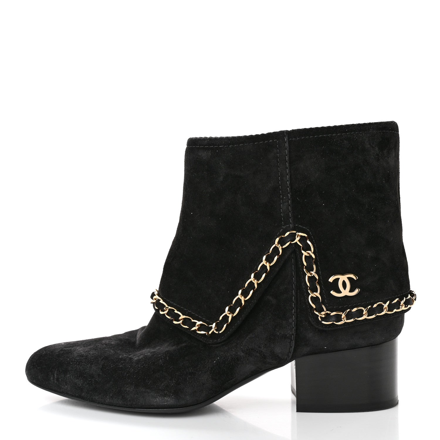 Chanel Suede Calfskin Chain CC Short Boots 36.5 Black 1 of 10