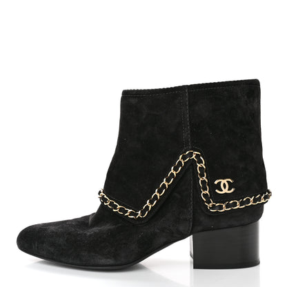 Chanel Suede Calfskin Chain CC Short Boots 36.5 Black 1 of 10