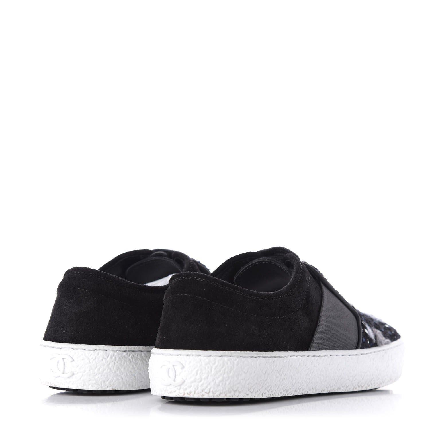 Chanel Suede Calfskin Tweed Womens Slip On Sneakers 36 Black Navy Silver 4 of 9