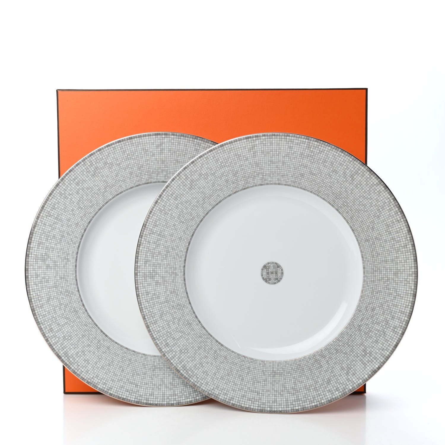 Hermes Porcelain Mosaique Au 24 Platine Presentation Plate Set of 2 4 of 4