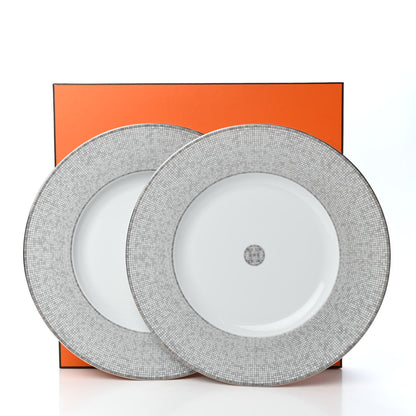 Hermes Porcelain Mosaique Au 24 Platine Presentation Plate Set of 2 4 of 4
