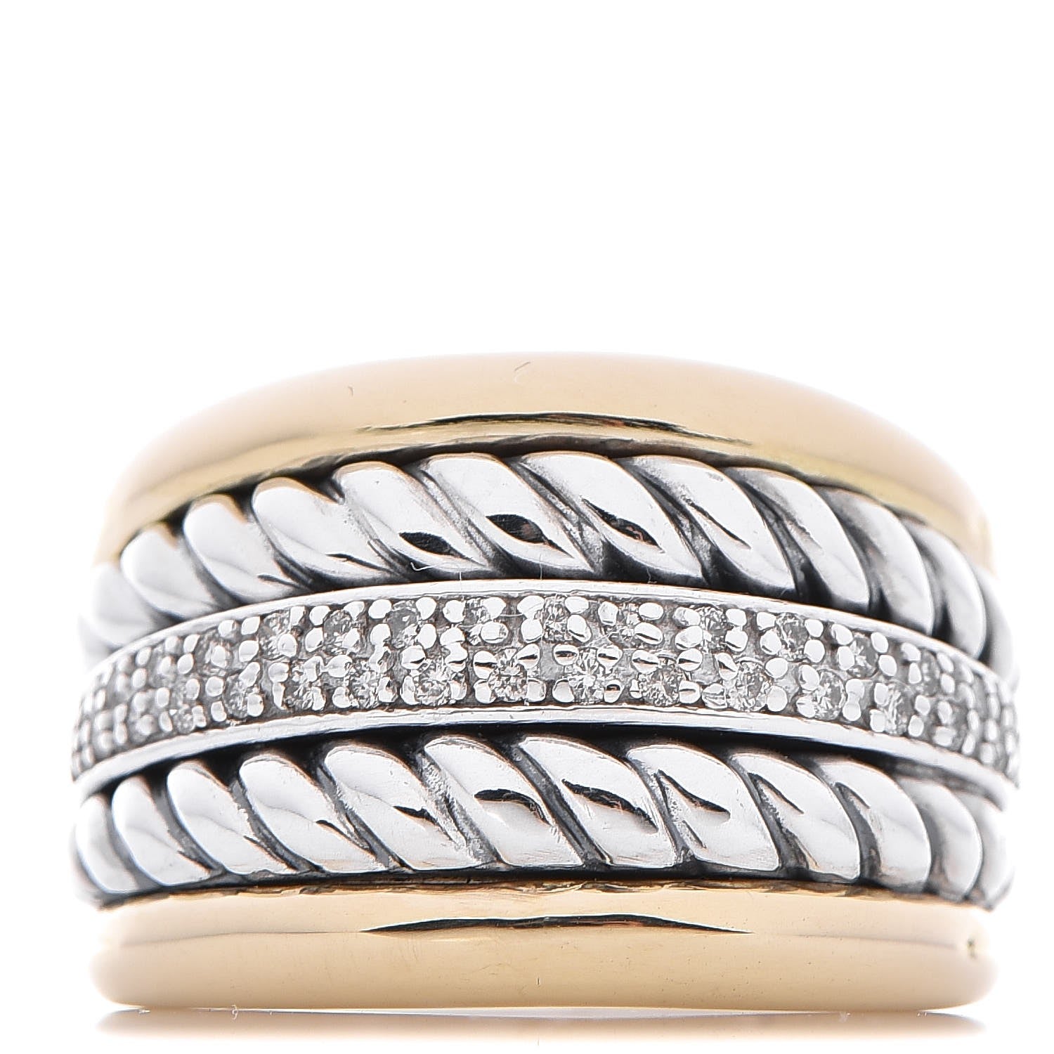 David Yurman Sterling Silver 18K Yellow Gold Diamond Wide Cable Ring 54 7 1 of 6